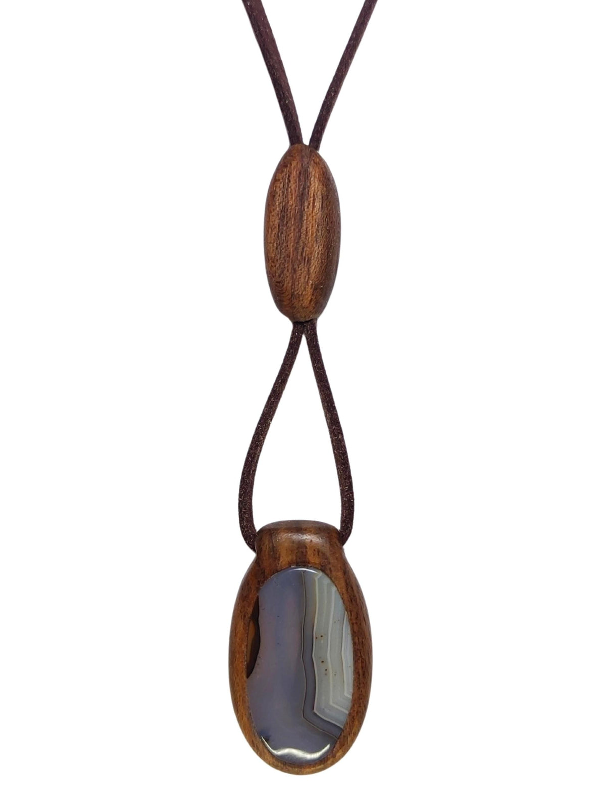 Double-Sided Wooden Pendant Necklace, Agate Stone, Seashell Epoxy, Bohemian Jewelry