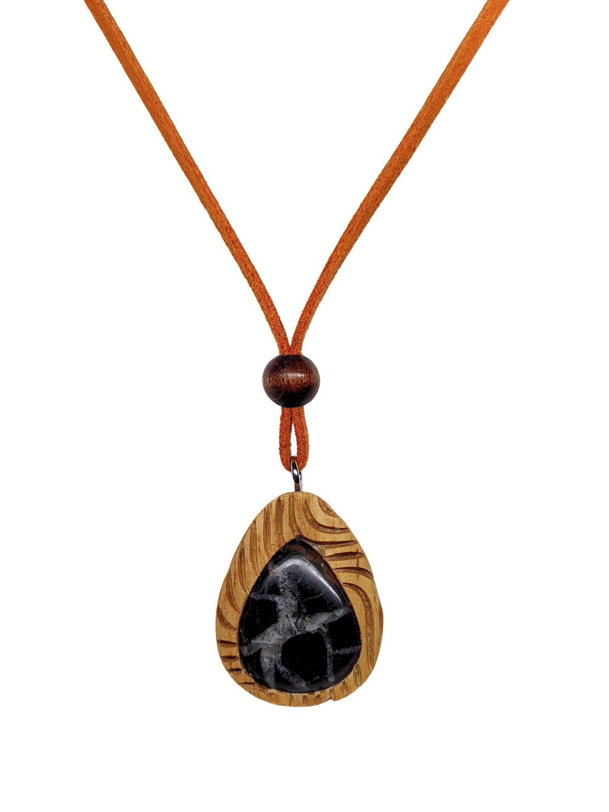 Black Septarian Oak Wood Pendant Necklace, Natural Crystal Healing Jewelry