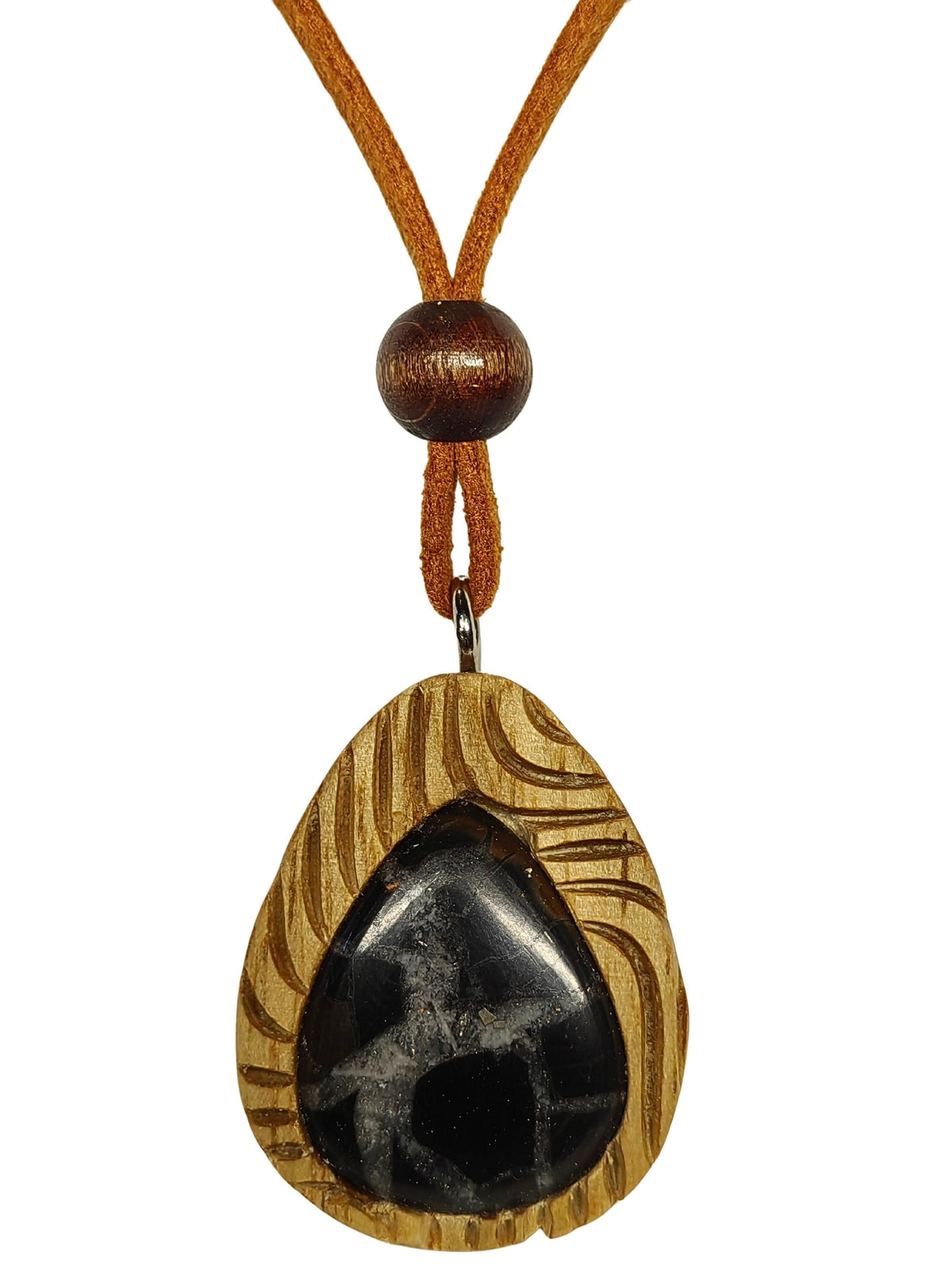 Black Septarian Oak Wood Pendant Necklace, Natural Crystal Healing Jewelry