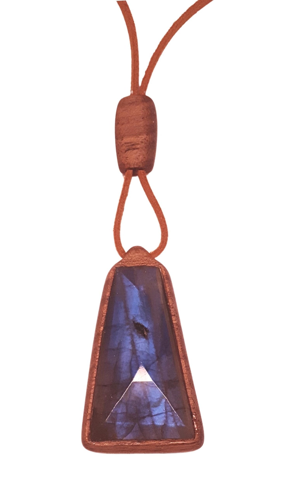 Labradorite Linden Flower Wood Pendant Necklace, Double-Sided Botanical Resin