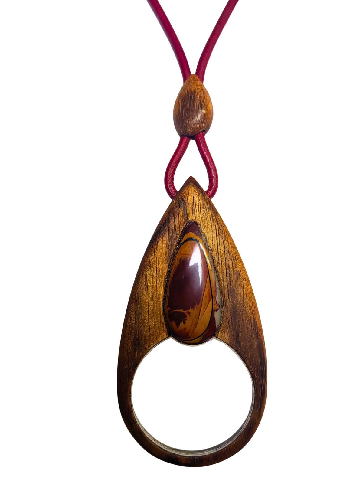 Walnut Wood Magnifying Glass Necklace, Noreena Jasper Pendant,