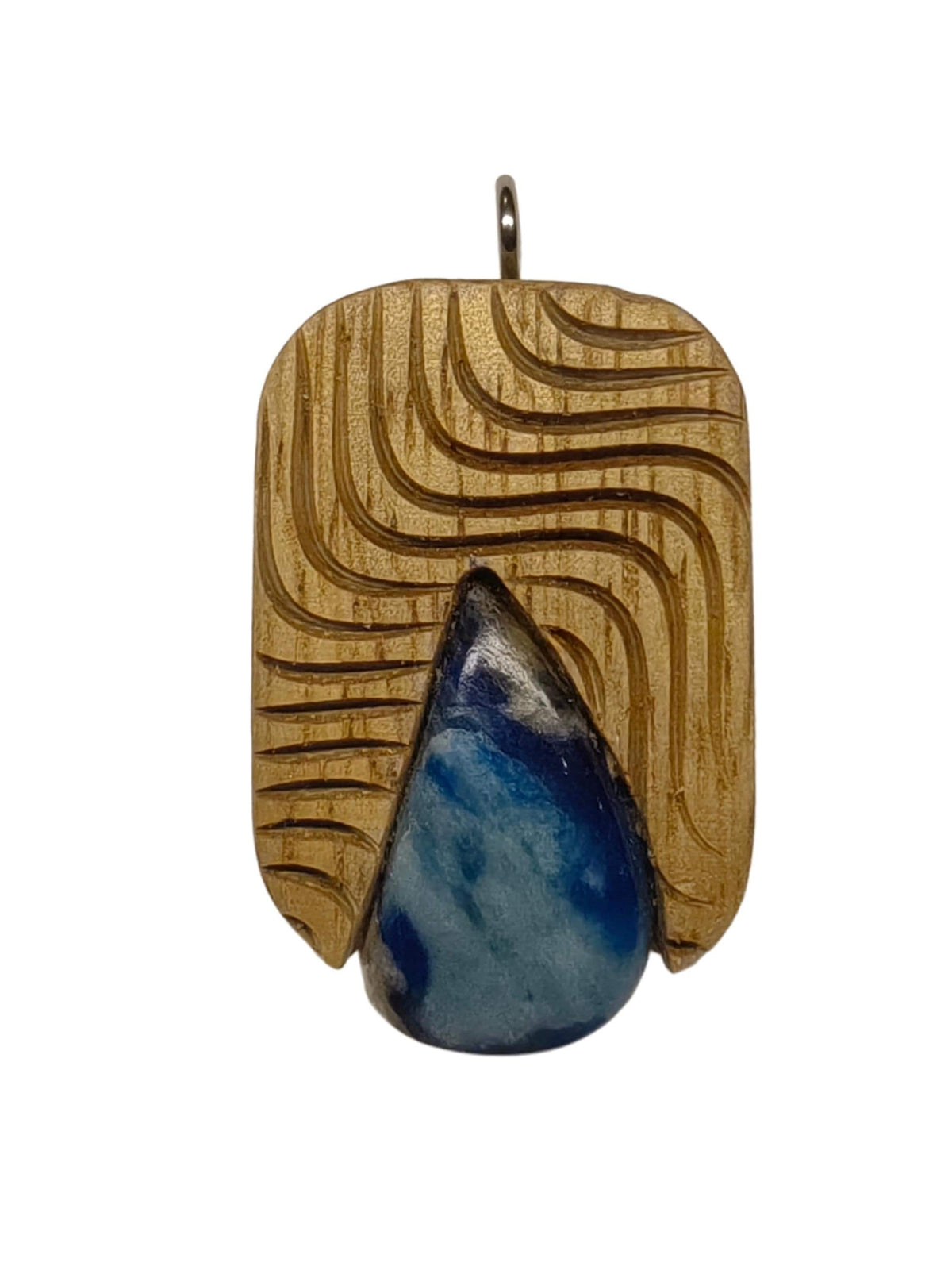 Blue Agate Oak Wood Pendant, Spiritual Boho Necklace