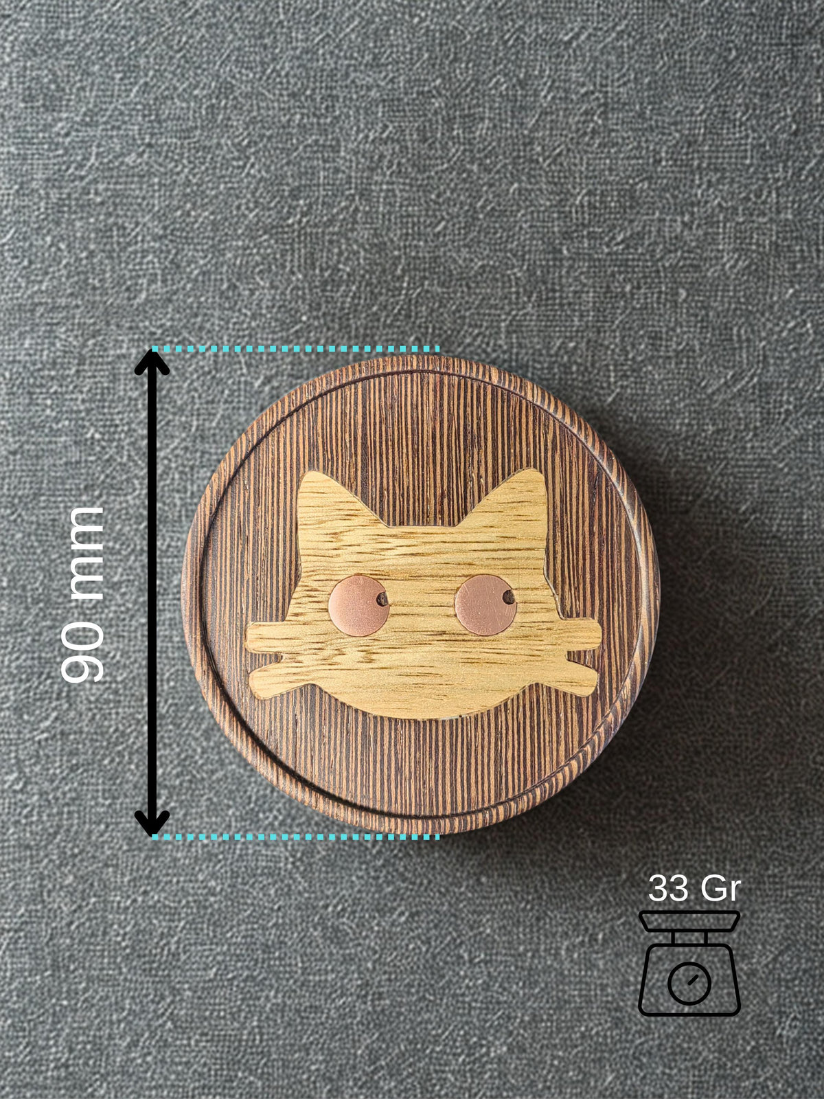 Wenge wood inlaid cat-themed coaster.