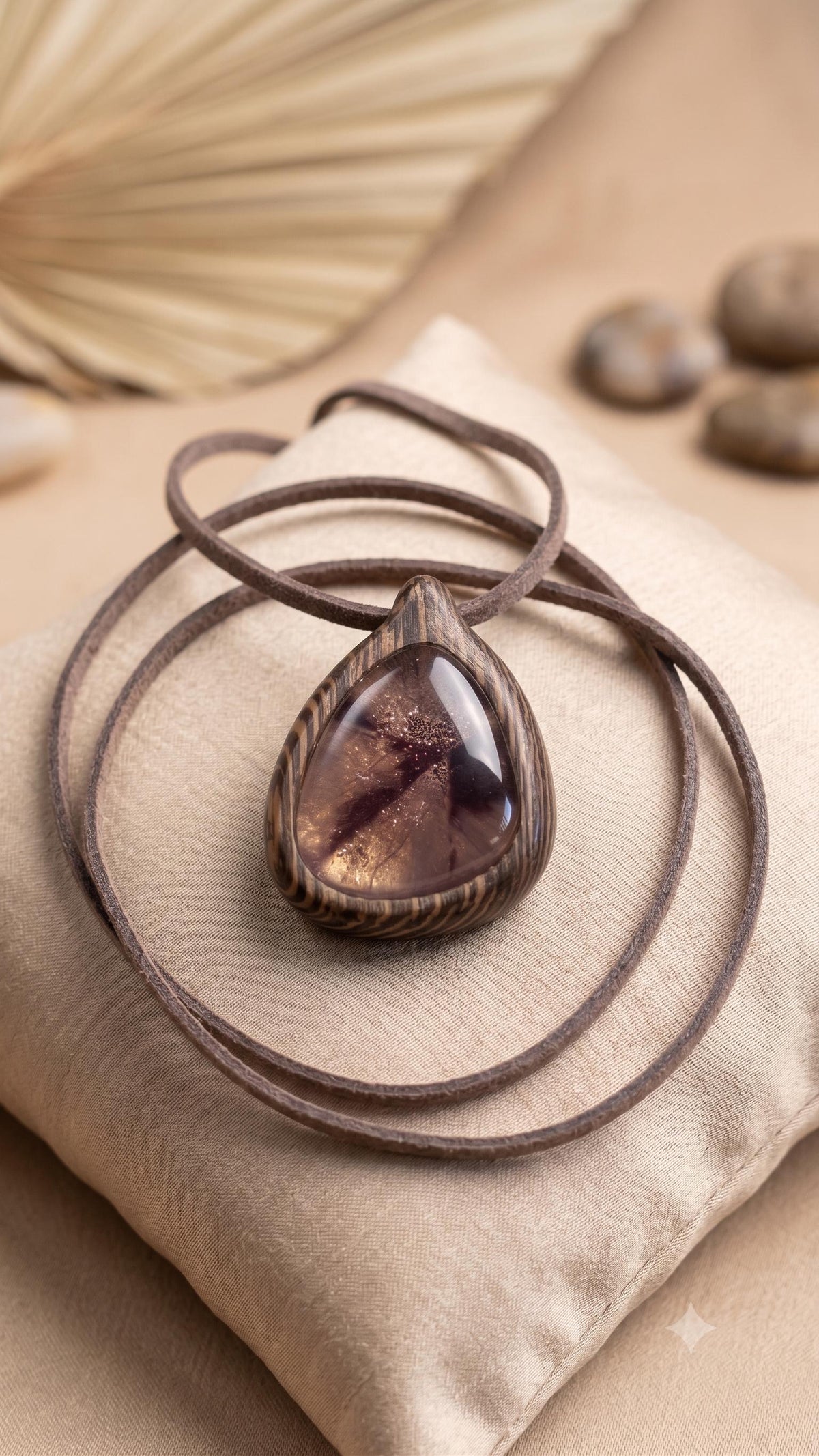 Wenge Wood Blue Opal Pendant Necklace | Gold Glitter Teardrop Boho Jewelry