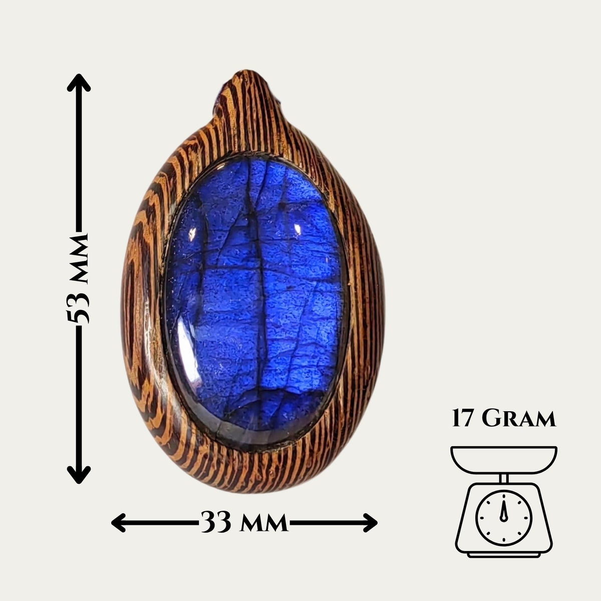 Wenge Wood Labradorite Pendant, Blue Suede Cord Necklace, Artisan Jewelry