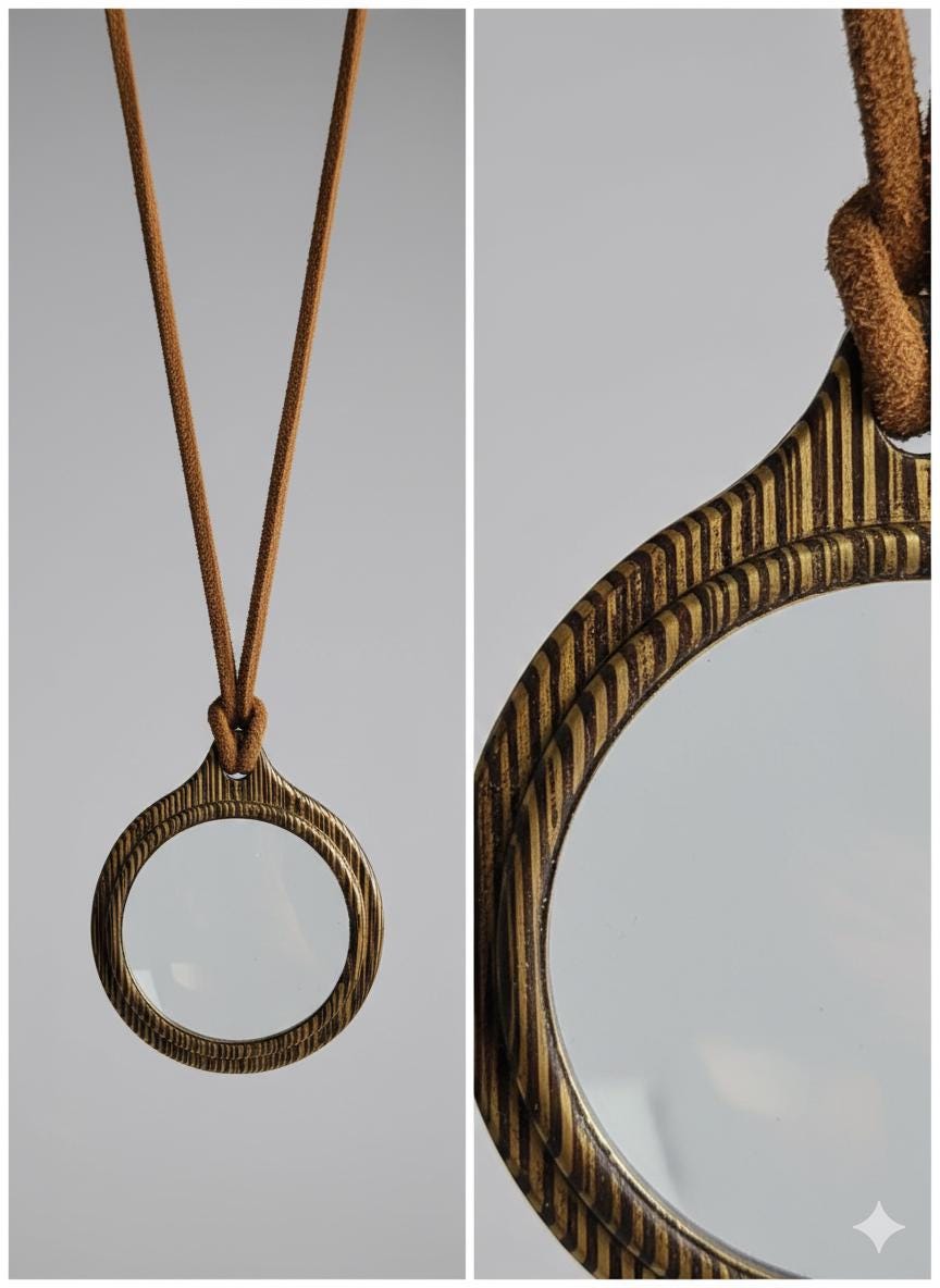 Wenge Wood Magnifying Glass Necklace - Handmade Near Vision Aid