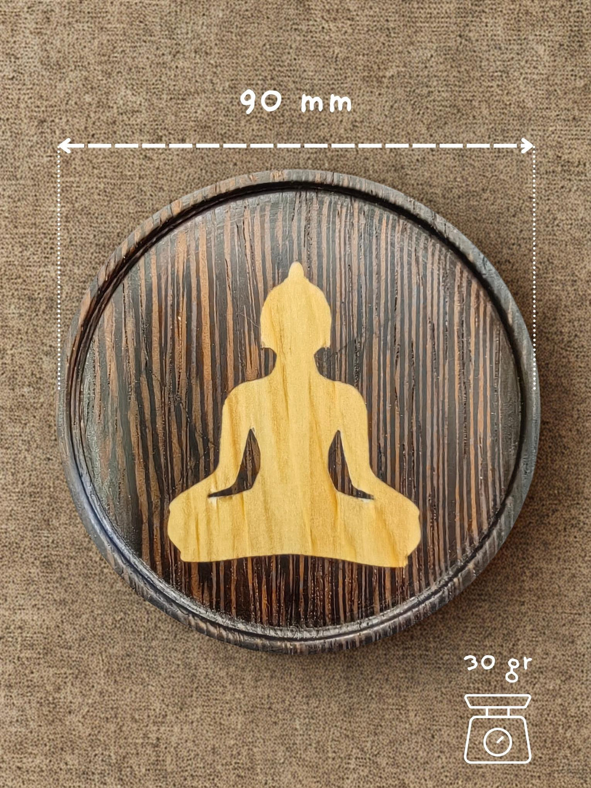 Wenge wood inlaid coaster with yoga theme.