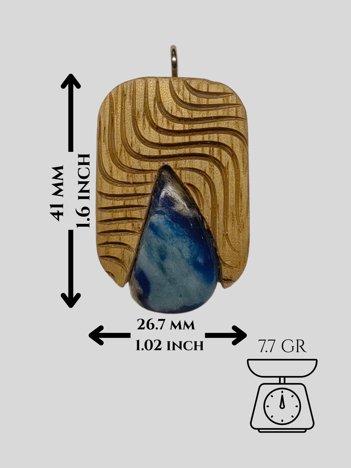 Blue Agate Oak Wood Pendant, Spiritual Boho Necklace