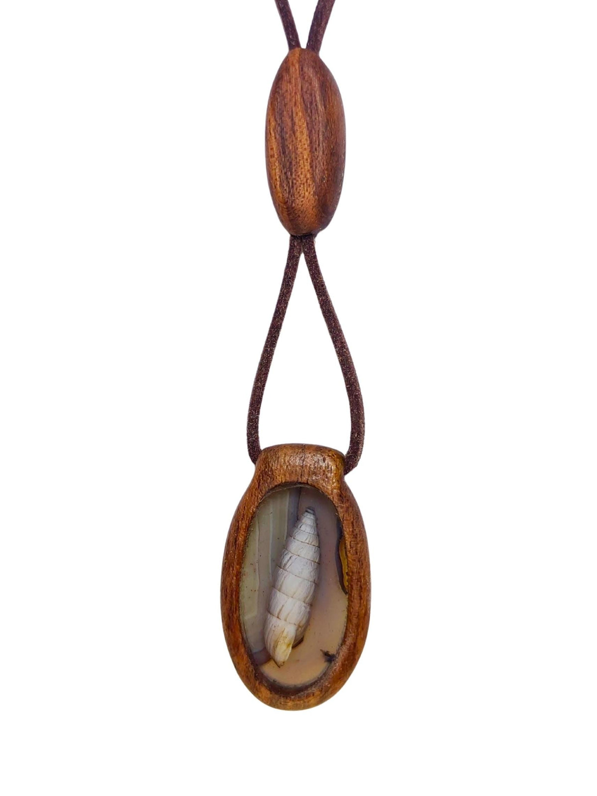 Double-Sided Wooden Pendant Necklace, Agate Stone, Seashell Epoxy, Bohemian Jewelry