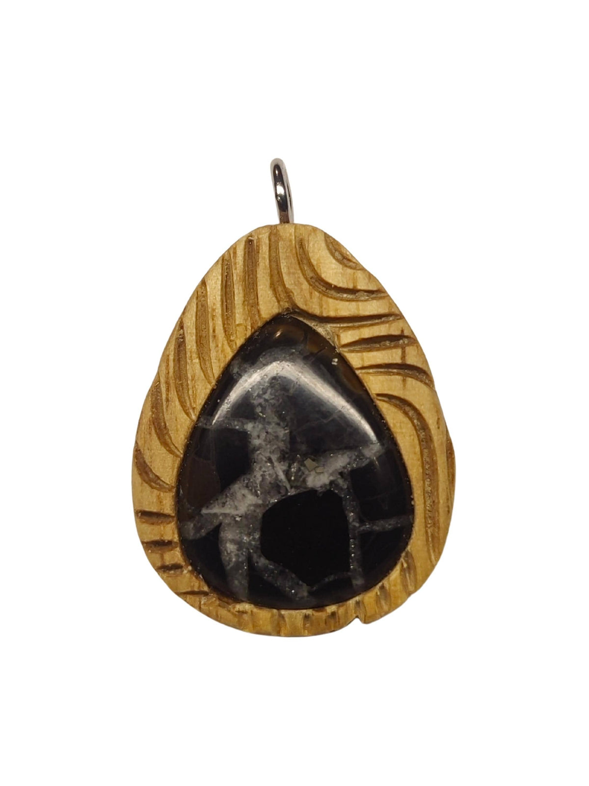 Black Septarian Oak Wood Pendant Necklace, Natural Crystal Healing Jewelry