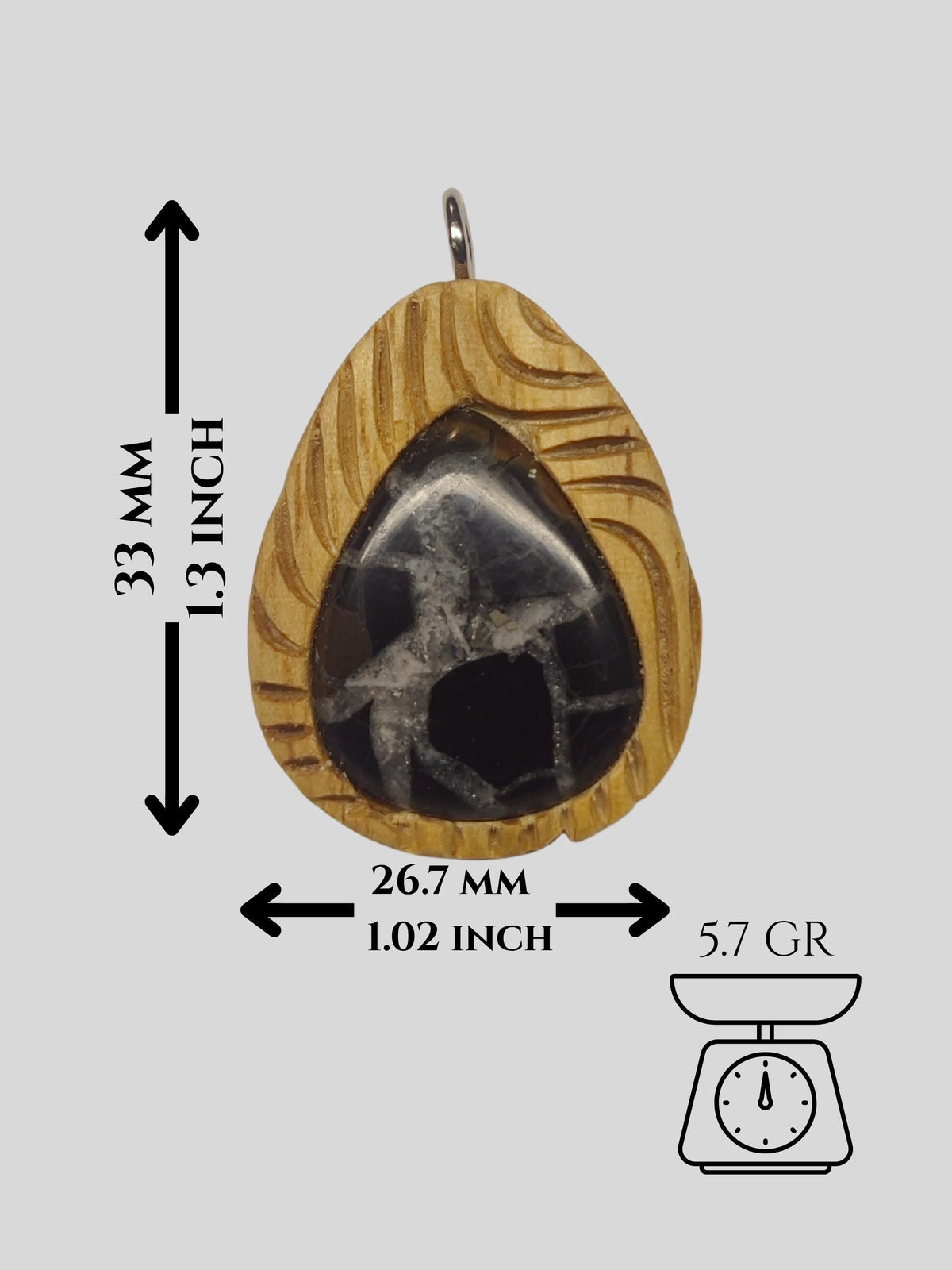 Black Septarian Oak Wood Pendant Necklace, Natural Crystal Healing Jewelry