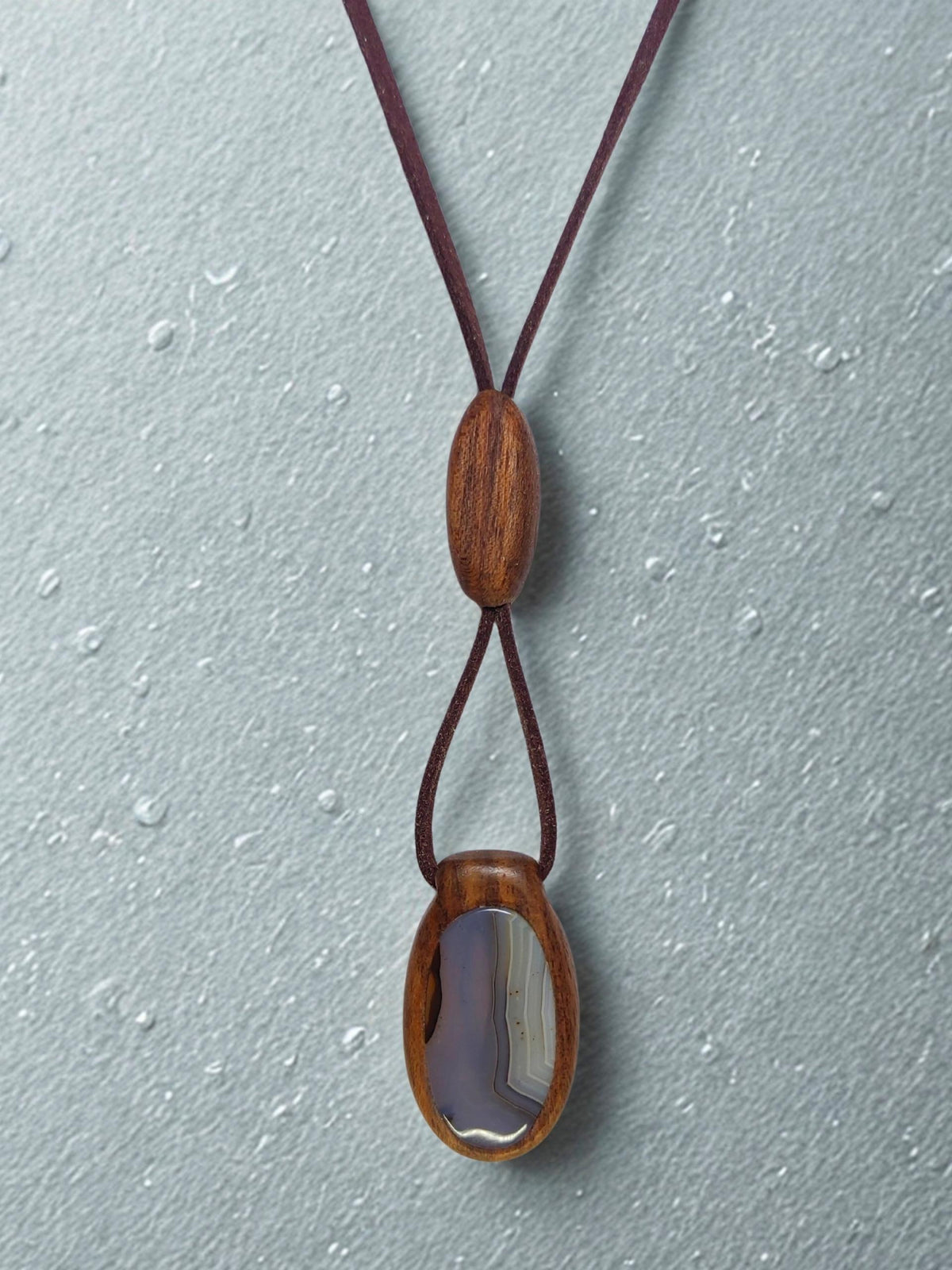 Double-Sided Wooden Pendant Necklace, Agate Stone, Seashell Epoxy, Bohemian Jewelry